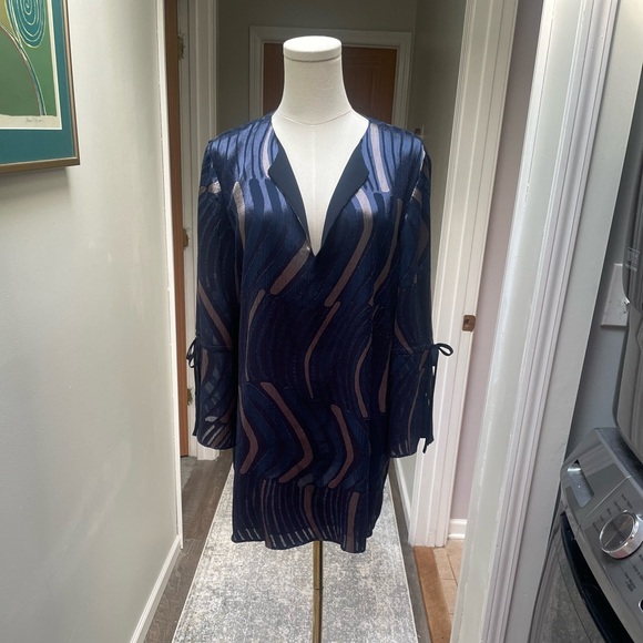 Lafayette 148 New York blue multi color blouse - Picture 1 of 8